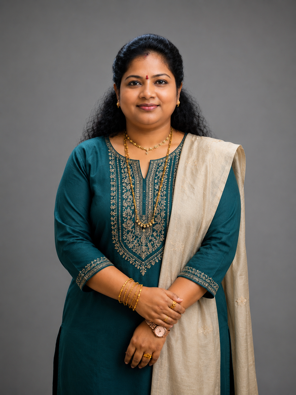Priya K. before transformation